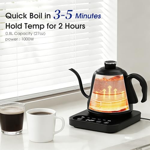 REXYHOME Gooseneck Electric Kettle 0.8L – ±1°F Precision, 316L Stainless Steel — view 5
