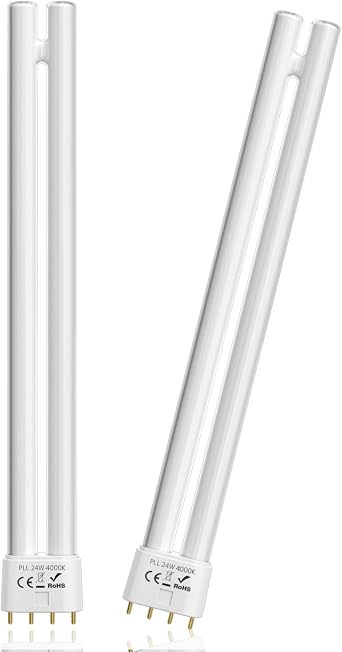 2G11 Base PL24-C 24W Replacement for OttLite Fluorescent Light Bulb, 12.7 Inch 4000K Nautral White PLL 24W 4 Pin CFL Plug-in 2G11 Bulbs, T5 Double Tube Fluorescent Light, Dimmable 2-Pack