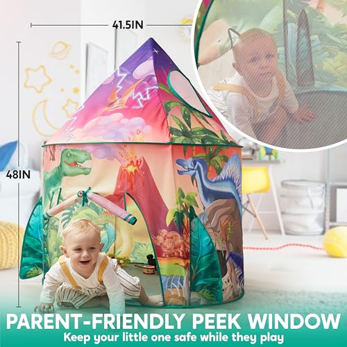 Image of JOYIN Dinosaur Children's Tent for Indoor Play Tent Kids Pop Up Play Tent Kids Indoor Outdoor Space Tent Portable Children's Play Tent with Carry Bag Gift for Children