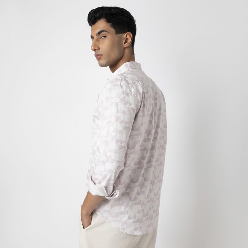 Image of MARK & ALBERT Men's Printed Full Sleeves Regular Fit Shirt Blue | 100% Cotton Stretchable Fabric