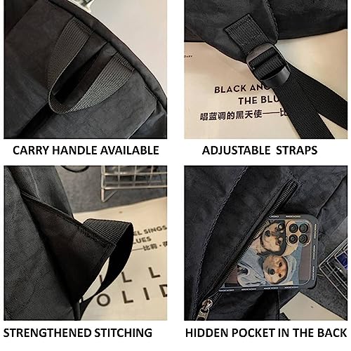 Kawaii Backpack with Cute Accessories, Star Patterns, and Durable Nylon Material (Black 1)4