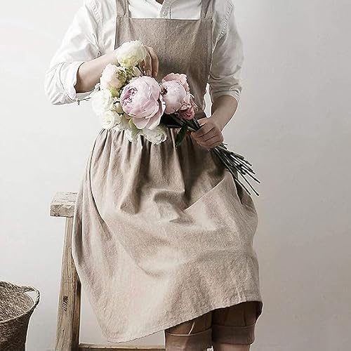 Fartuchy bawełniane, lniane, jednokolorowe, styl japoński, fartuch z tyłu, retro, literatura, sztuka, kwiaciarnia, odzież dla kobiet, do kuchni, fartuchy kuchenne, 02, 1