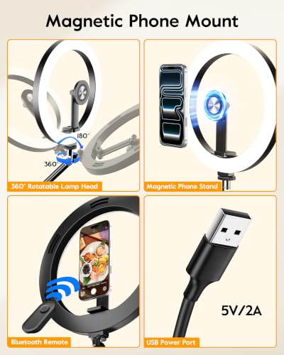 Image of LUXSURE Ring Light with Magnetic Phone Holder, Overhead Phone Mount with 10 inch Selfie Light Phone Tripod with Ring Light and Remote, Phone Stand with Light for Video Recording