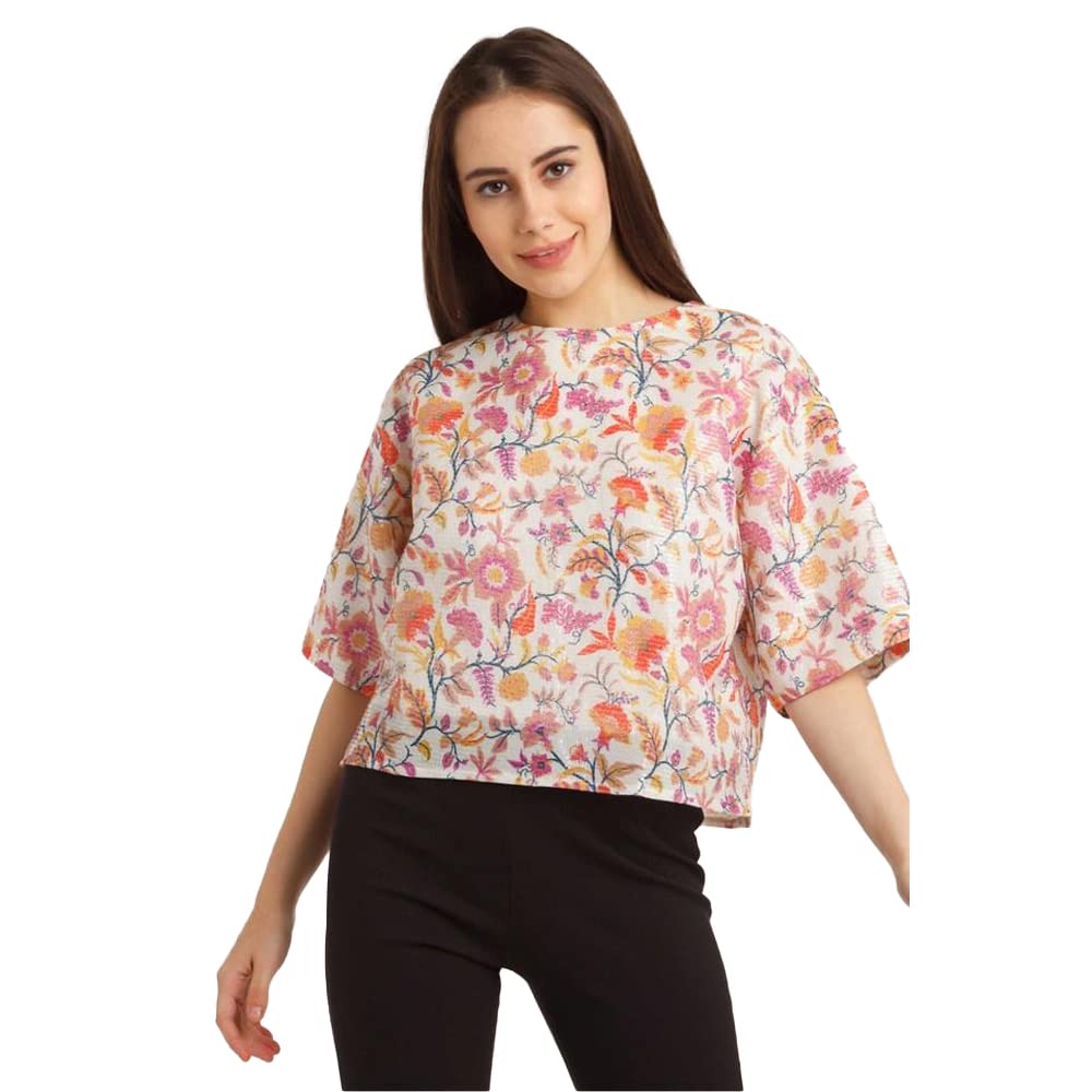 Women's White Printed Fitted Top-image-6