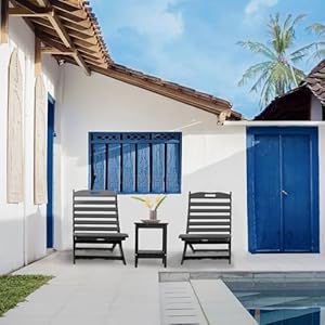 IVY&LANE Portable Xavier-Chairs Set of 4 | Folding-Adirondack-Chair | Wave | HDPE Plastic | Black | All-Weather Resistant | for Outdoor Fire-Pit Patio Lawn Beach Poolside IVYLANE Portable Xavier Chairs Set of 4 Folding Adirondack Chair Wave HDPE Plastic Black All Weather Resistant for Outdoor Fire Pit Patio Lawn Beach Poolside