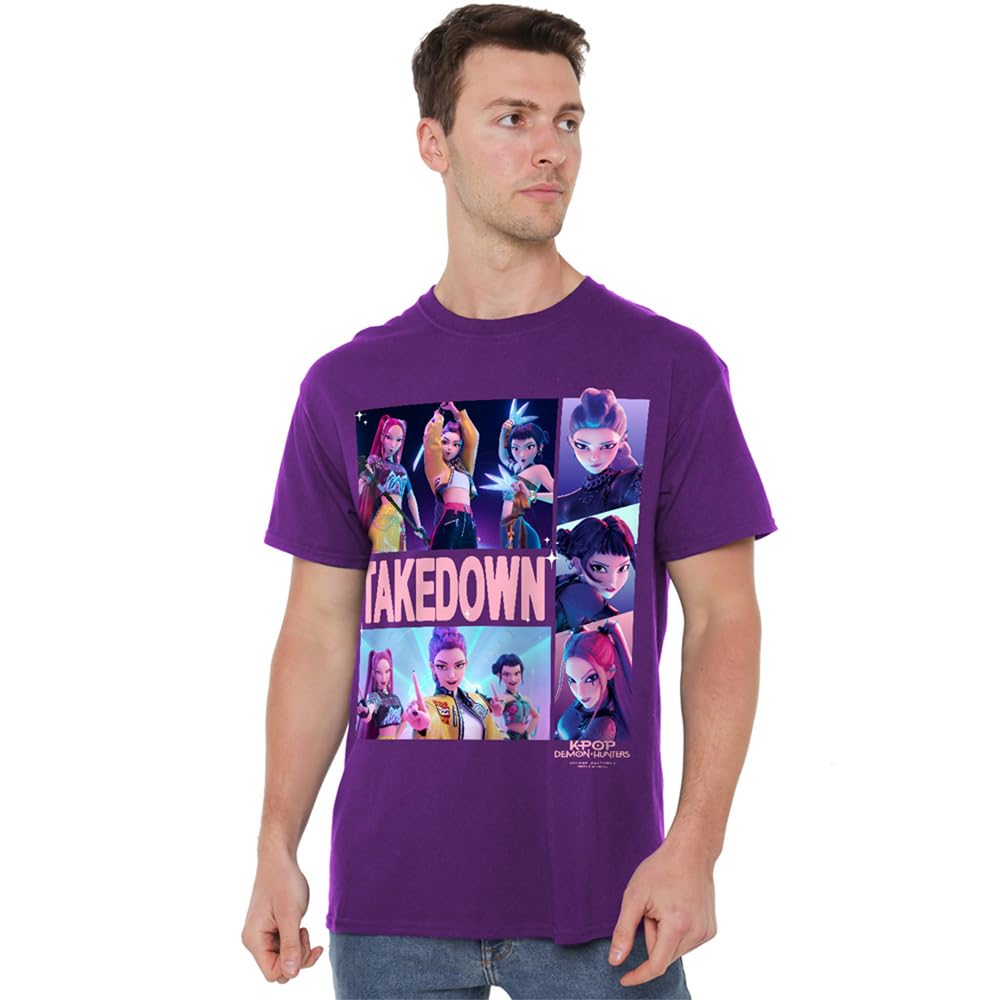 Kpop Demon Hunters Huntrix Takedown Panels Unisex T Shirt, Purple, X-Large