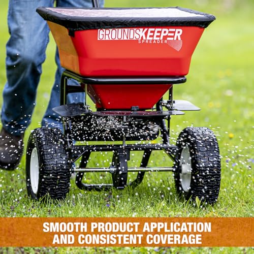 Buyers Products 3039632R Grounds Keeper Commercial All Season Walk Behind Push Spreader, 100lb Capacity, For Seed, Fertilizer, Salt & Snow Melt, Included Grate & Cover With Enclosed Gearbox