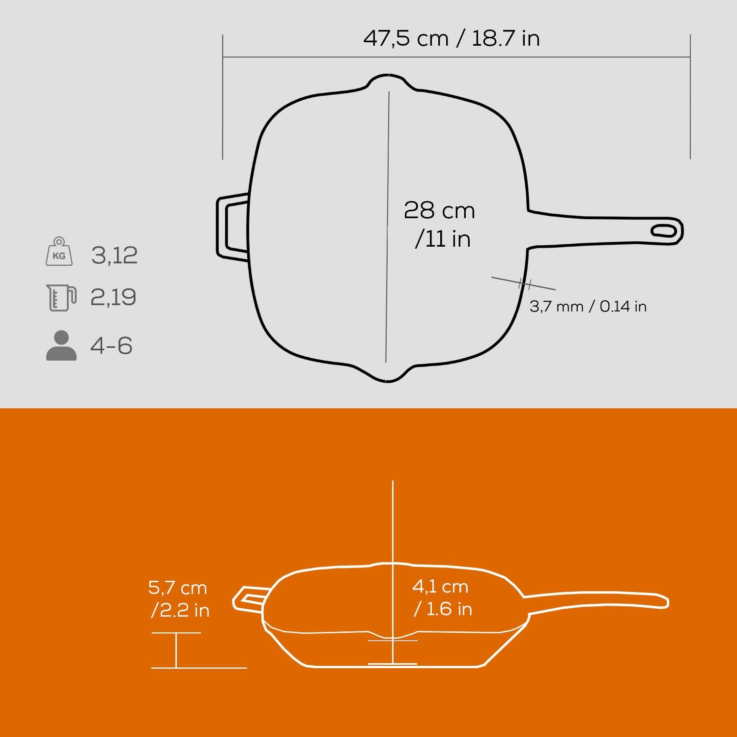 LAVA Cookware LV P GT 2828 K0 Bistecchiera, Integral Maniglie in Metallo, Dimensioni 28 x 28 cm, Ghisa, Colore: Arancione