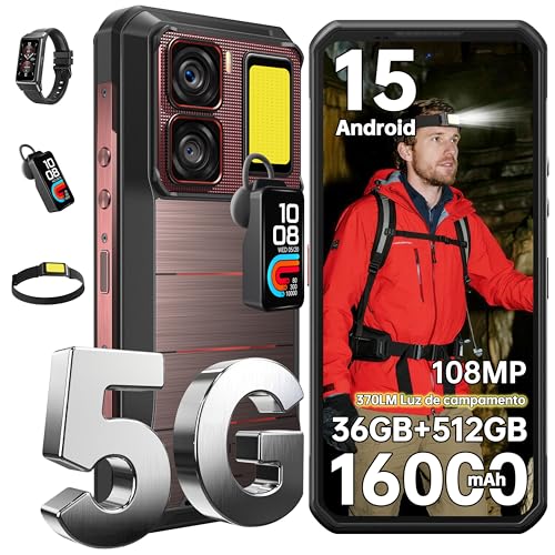 OUKITEL WP300 5G Movil Irrompible Android 15-36GB RAM+512GB ROM/2TB 16000mAh/45W 6.8 2.4K FHD+ 120Hz 108MP+32MP Movil Resistente Luz Frontal 370LM+Auriculares/Reloj con Pantalla Dual SIM/NFC/FaceID