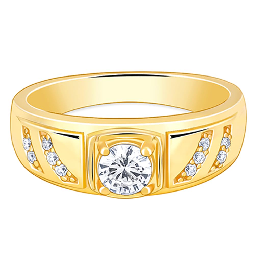 925 Silver Golden Zircon Ornate Ring For Him, Fixed Size,Indian| Gifts for Men and Boys| With Certificate of Authenticity and 925 Stamp | 6 Months Warranty