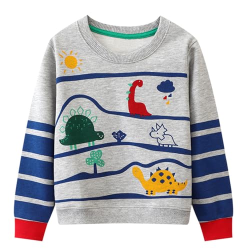 Little Boys Sweatshirt Long Sleeve Dinosaur Digger Jumper Toddler Cotton Pullover Tops for Kids 2-7 Years Chirldren Clothes