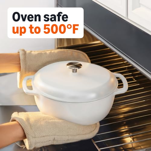 Image of Amazon Basics Enameled Cast Iron Dutch Oven Pot with Lid, Round, Dual Handles, Heavy-Duty, Oven Safe for Stews, Roasting, Baking, 7.3-Quart, Matte White