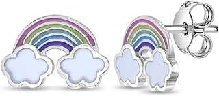 925 Sterling Silver Whimsical Rainbow Enamel Standard Push Back Earrings For Little Girls & Preteens - Vibrant Enamel Push Back Girl Earrings - Adorable Rainbow Earrings For Girls