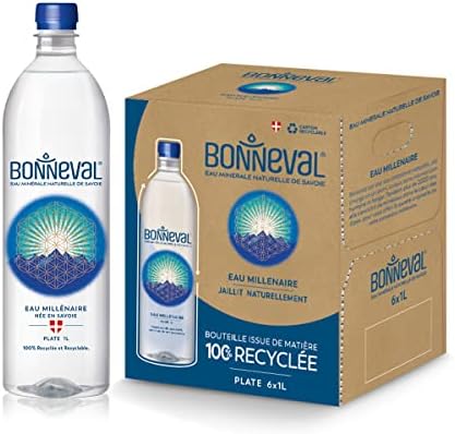 BONNEVAL Natural Spring Water. Mineral water from the French Alps. 100% Recycled water bottles 6 pack, 33.8 FL OZ