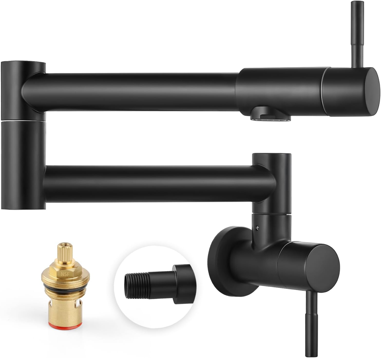 Heyalan Pot Filler 19 Inch Wall Mount Folding Stretchable Kitchen Restaurant Faucet Stainless Steel Pot Filler Double Joint Swing Arm Two Handles Commercial NPT,Straight Handle,Matte Black