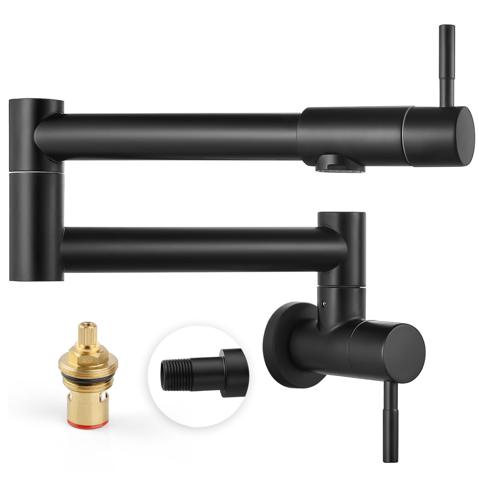 Heyalan Pot Filler 19 Inch Wall Mount Folding Stretchable Kitchen Restaurant Faucet Stainless Steel Pot Filler Double Joint Swing Arm Two Handles Commercial NPT,Straight Handle,Matte Black-image-18