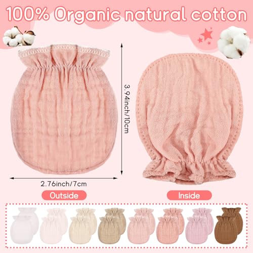 image for Jeere 8 Pairs Newborn Baby Muslin Mittens 0-6 Months No Scratch Elasti