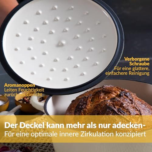 Chefarone Gusseisen Topf 24 cm 3,5 L Emailliert Cocotte Bräter - Creme – Ansicht 5