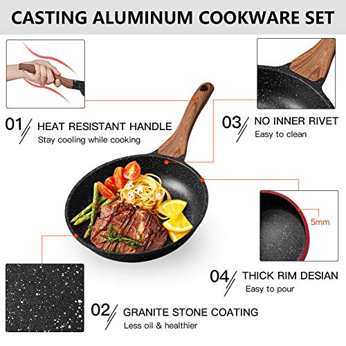 Image of ESLITE LIFE Nonstick Cookware Sets, 7 Pcs Ceramic Coating Pots and Pans Set Kitchen Cooking Set, Compatible with All Stovetops (Gas, Electric & Induction), PFOA Free, Cream