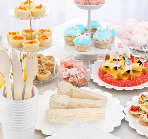 Anstore Zestaw 200 białych talerzy papierowych, talerzy imprezowych, kubków, sztućców