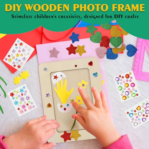 10 Stück Bilderrahmen Holz Set Kinder Bilderrahmen Bastelsets 14 x19 cm Bastelset DIY Bastelset mit 4 Sorten Glitzersteinen für DIY Holzfarbe Geschenke Dekoration Kinderbilderrahmen zum Bemalen (B)