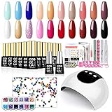 Coscelia Kit Uñas en Gel de 20pcs Esmalte Semipermanente Para Uñas Soak off 8ml Lámpara Secador de Uñas 24W UV/LED Base Coat Top Coat Manicura Pedicura Kit