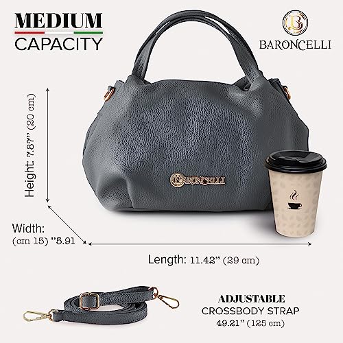 Baroncelli Italian Grey Leather Purse For Women Genuine Soft Leather Medium Size Shoulder Crossbody Bag Made In Italy #TOP1