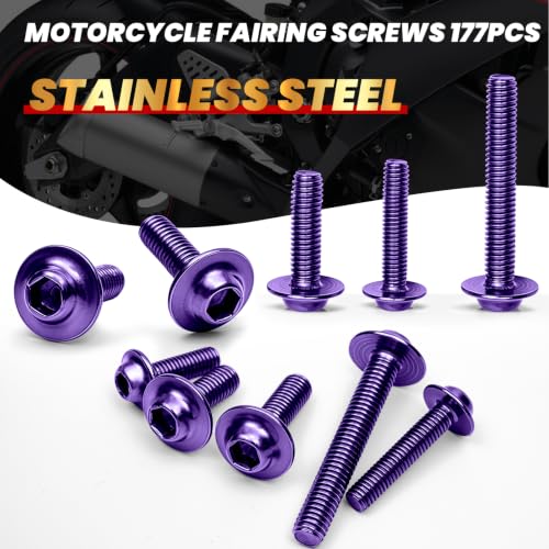 Image of 177Pcs Motorcycle Fairing Bolt Kit Purple, M5 M6 Stainless Steel 304 | Windscreen Screws Fastener Clips Universal Fit for Suzuki Kawasaki Honda Yamaha BMW Ducati GSXR