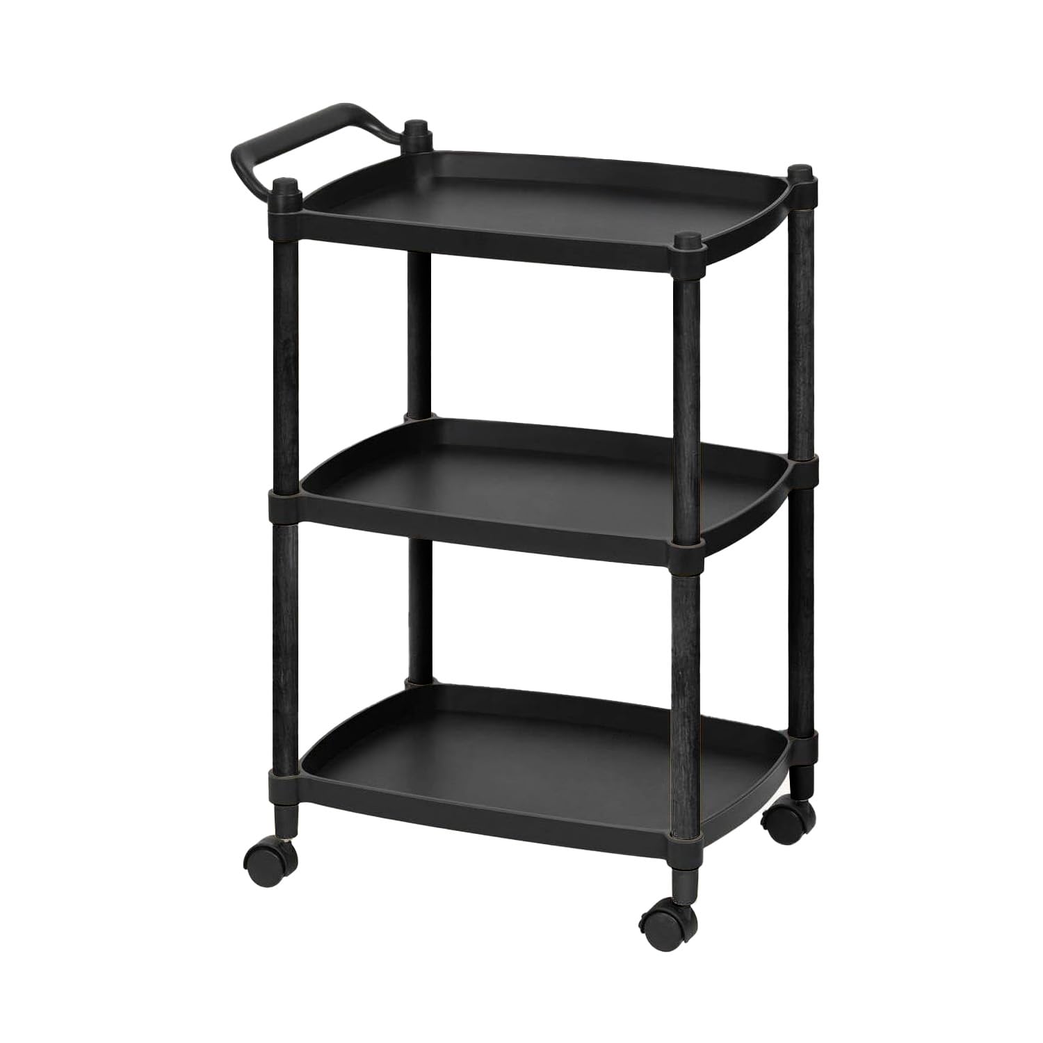 Wintem Carrello Salvaspazio in plastica PP Nero 46x33x74cm - 4 Ruote Girevoli e Manico Ergonomico per Spostarlo Facilmente da Una Stanza all'Altra - 3 Ripiani Capienti e Versatili di 46x33cm