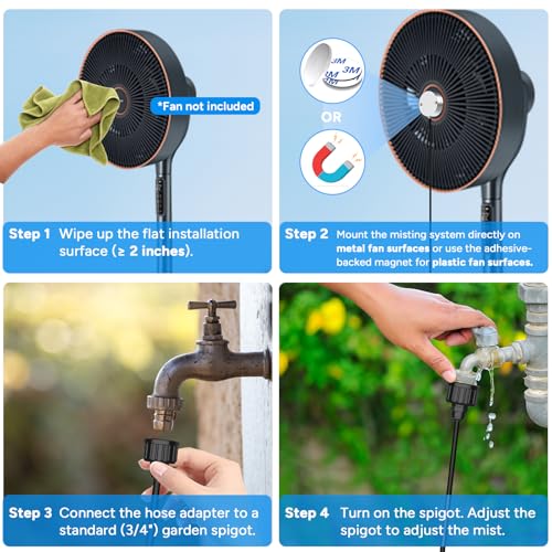 DR.PREPARE Fan Mister for Outside, Magnetic Fan Misting Kit, Mist Attachment, Portable Misting Cooling System with 16.4FT Mist Water Hosefor Patio, Backyard, Garden, Terrace, Pool (Fans Not Included)