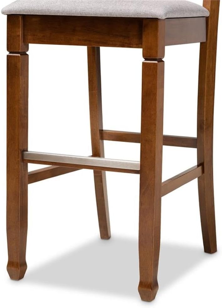 BOWERY HILL Bar Stool Set, 2-Piece, 47.6 in H x 18.11 in W x 20.9 in D, Walnut Brown Wood Frame, Gray Polyester Upholstery, Foam Padding, Cut-Out Back Design, Contemporary Style for Commercial or