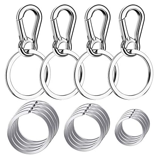 Keychain Clip with Key Ring, Cridoz 4pcs Key Chain Clip Hook with 16Pcs Key Rings for Car Keys, Dog Tag and Key Chain (Assorted Sizes)