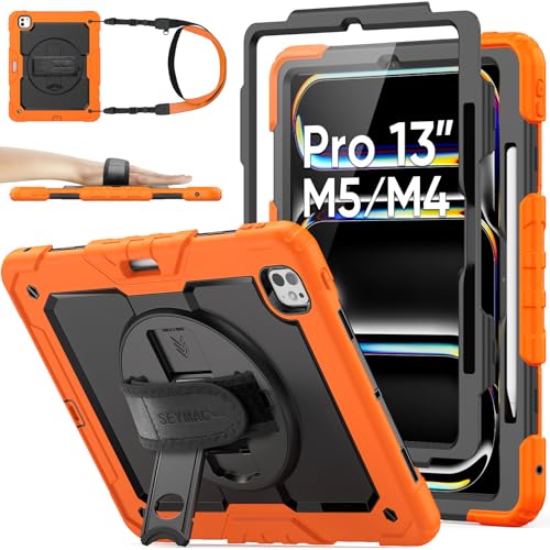 SEYMAC stock Case for iPad Air 11-inch M4-M2 2026-2024 Gen 8-6 Shockproof Heavy Duty Case with Screen Protector Pencil Holder Rotating Stand Hand Strap Shoulder Strap Black product thumbnail 12