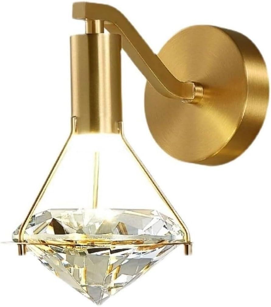 JYBNBBE Antique Brass Crystal Wall Sconces Lights, Indoor LED Wall Lights, Diamond Glass Bathroom Vanity Lights Fixtures, Gold Bedroom Wall Mounted Lamp,Light Fixture