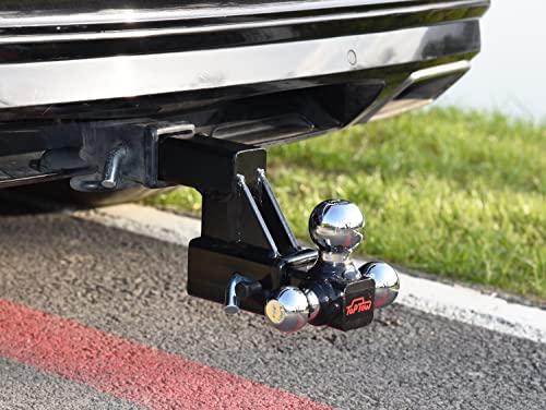 Toptow Trailer Drop Hitch Tri Ball Mount With 4-Inch Riser/Drop, 2" Receiver Box, 2-Inch Solid Shank, 10,000Lbs Capacity #TOP5