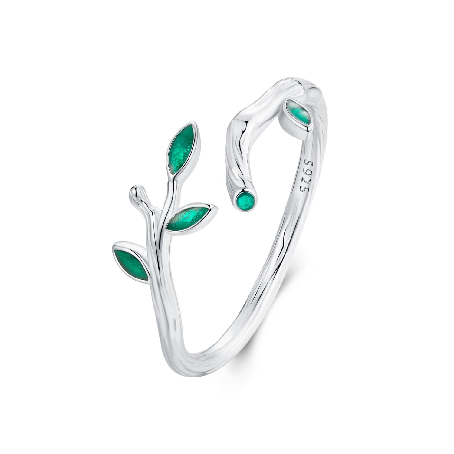 Wrap w liście S925 Sterling Silver Regulowany otwarty pierścionek dla kobiet