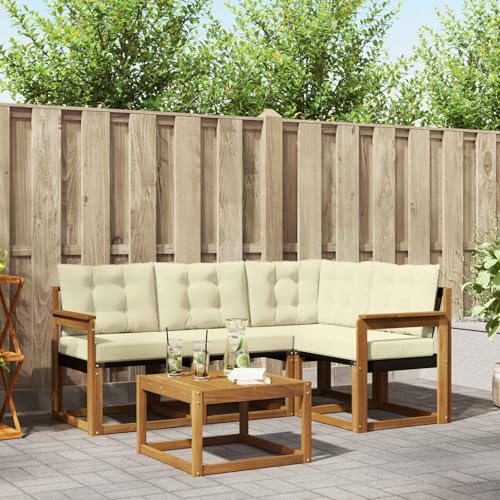 Sofá exterior textil de 5 piezas con estructura de acacia noble 3