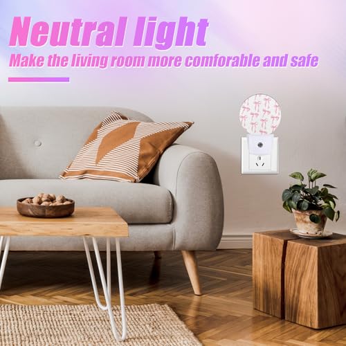 Image of Pink Bow Night Light Ribbon Night Lights LED Lamp Round Plug into Wall Nightlight with Dusk to Dawn Sensor Home Hallway Stairway Kitchen Decor