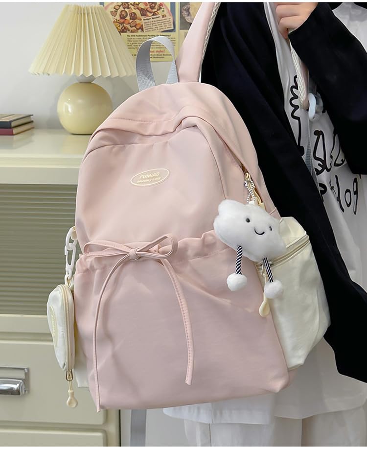 Coquette Preppy Bow Tie Backpack - Cute Back to College Accessory (Pink)3