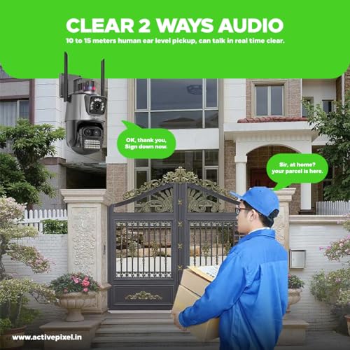 Image of Active Pixel 4mp+4mp 8X Zoom PTZ WiFi Wireless Outdoor Dual Lens CCTV Camera | Wireless Outdoor Security 360 | Dark Vision | Supports Upto 128 GB Micro Sd Card | Motion Detection| Siren Alarm| Alexa