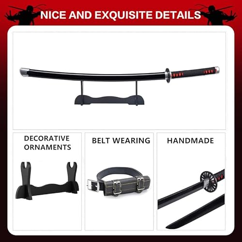 Udekit Japanese Anime Ninja Wooden Sword Kitetsu,Shusui,Wado Ichimonji,Tanjiro Katana-104cm,with Katana Belt and Katana Holder,for Cosplay Props Toys