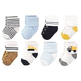 Luvable Friends Baby 8 Pack Newborn Socks, Bulldozer, 0-6 Months