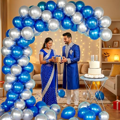 Image of Party Propz Blue And Silver Balloons for Decoration - Pack of 50 Pcs Balloons for Birthday | Space Theme Birthday Decoration | Blue Balloon for Decorations | Metallic Balloon for Decorations (Latex)