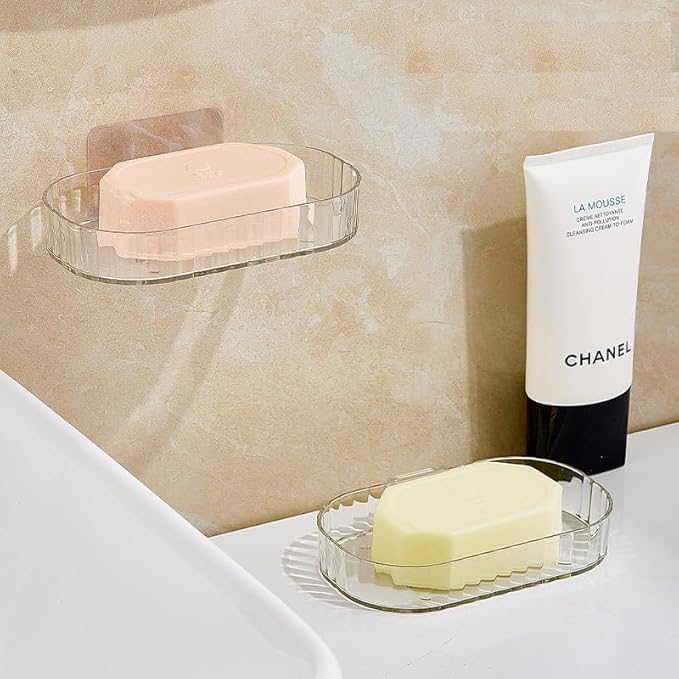 Image of Transparent Soap Holder for Bathroom - Self-Adhesive Wall-Mounted Soap Case, Durable Bathroom Organizer - No Drill Soap Dispenser for Wash Basin, Soap Stand for Bathroom (1, Transparent Soap Holder)