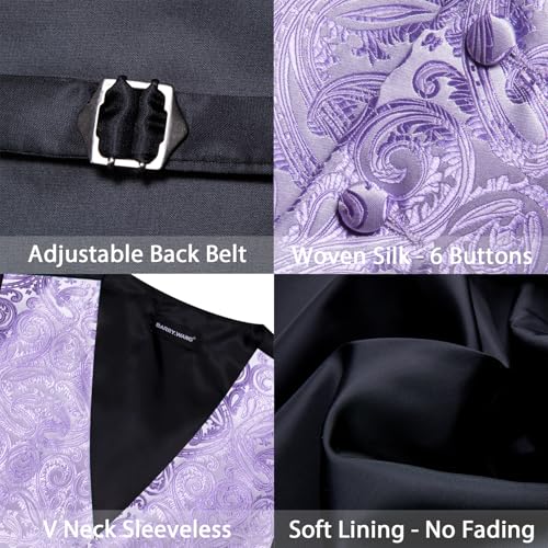Image of Barry.Wang Men's Suit Vest Tie Bowtie Set Formal Silk Paisley Waistcoat Hanky Cufflinks Lapel Pin Set Wedding Party 7PCS