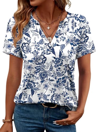 Image of WEESO Womens Tops Summer Short Sleeve V Neck Blouses Business Casual Loose Fit Tshirts Trendy Fashion Outfits