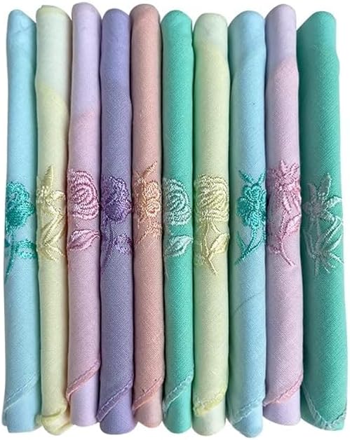 Women'S Embroidered 100% Pure Cotton Handkerchief Multicolor | Hanky For Women | Pack Of 10