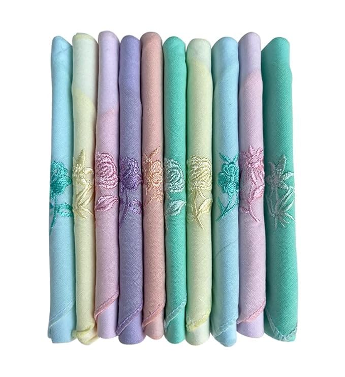 Caruso Italy Light Women's Casual Style Embroidered 100% Pure Cotton Handkerchief Multicolor - Pack Of 10