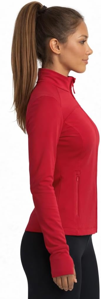 Womens Running Jackets Slim Fit Athletic Jackets Workout Full Zip Up Yoga Top with Pockets and Thumb Holes
