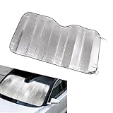 Gseigvee 1 Pack Car Front Windshield Sun Shade, Double-Sided Design, Foldable UV Reflector, Keep Your Vehicle Cool, Universal Automotive Window Heat Insulation Cover (Silver #51.1In x 23.6In)